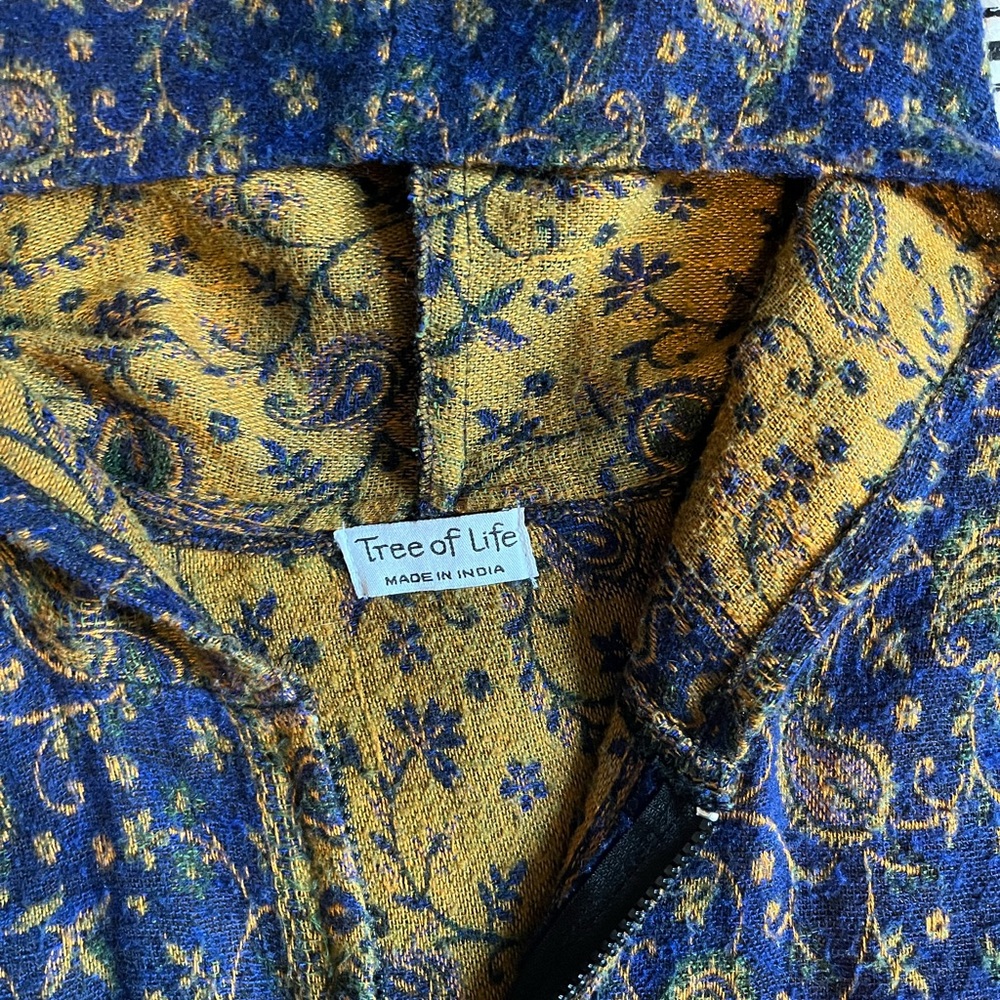 Tree of Life Blue Gold Pashmina Fringe Zip-Up Hoodie Jacket - Picture 5 of 9